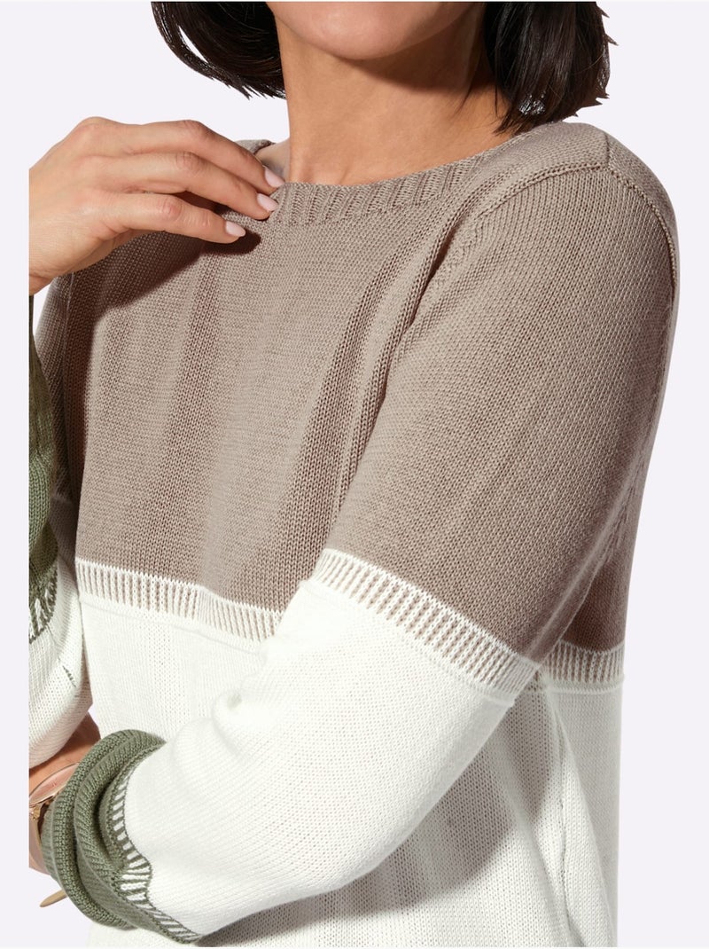 Pull Encolure Ronde 50% Coton - Taille Standard - Witt Blanc Vert - Kiabi