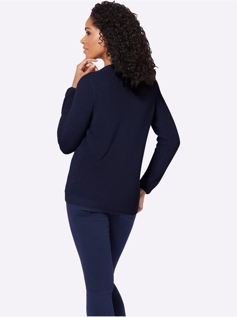 Pull encolure ronde 50% coton - taille standard - witt Bleu marine - Kiabi