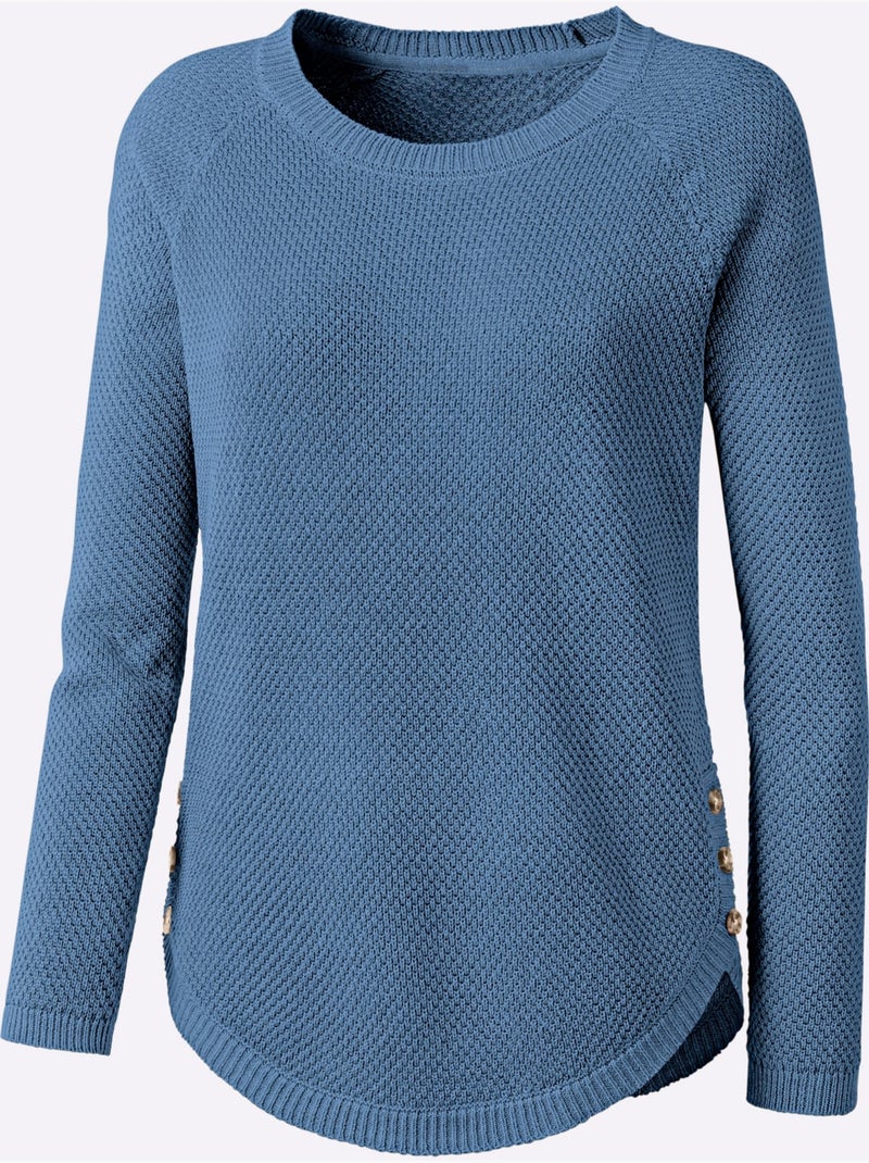 Pull Encolure Ronde 50% Coton - Taille Standard - Witt Bleu - Kiabi