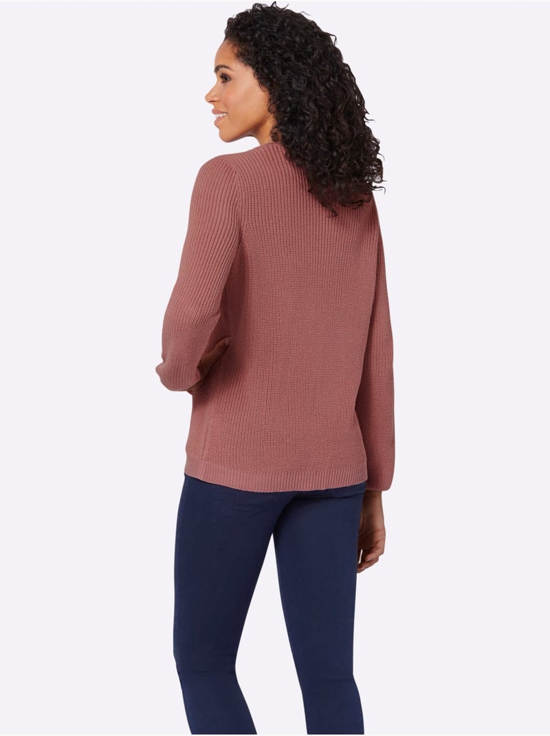 Pull encolure ronde 50% coton - taille standard - witt Bois de rose - Kiabi