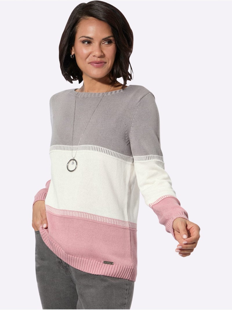 Pull Encolure Ronde 50% Coton - Taille Standard - Witt Écru/Violet - Kiabi