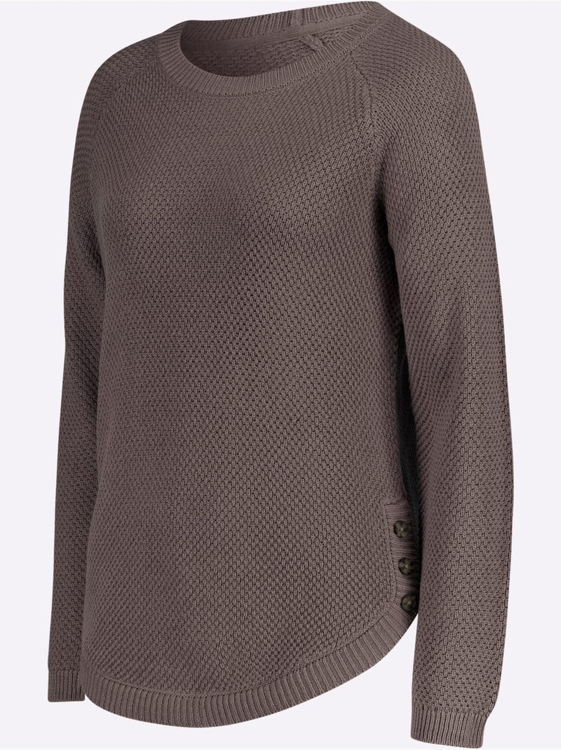 Pull Encolure Ronde 50% Coton - Taille Standard - Witt Gris taupe - Kiabi