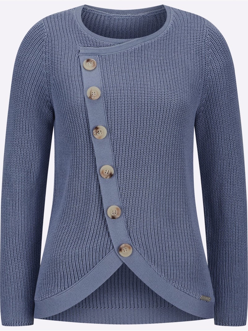 Pull encolure ronde 50% coton - taille standard - witt Gris tourterelle - Kiabi