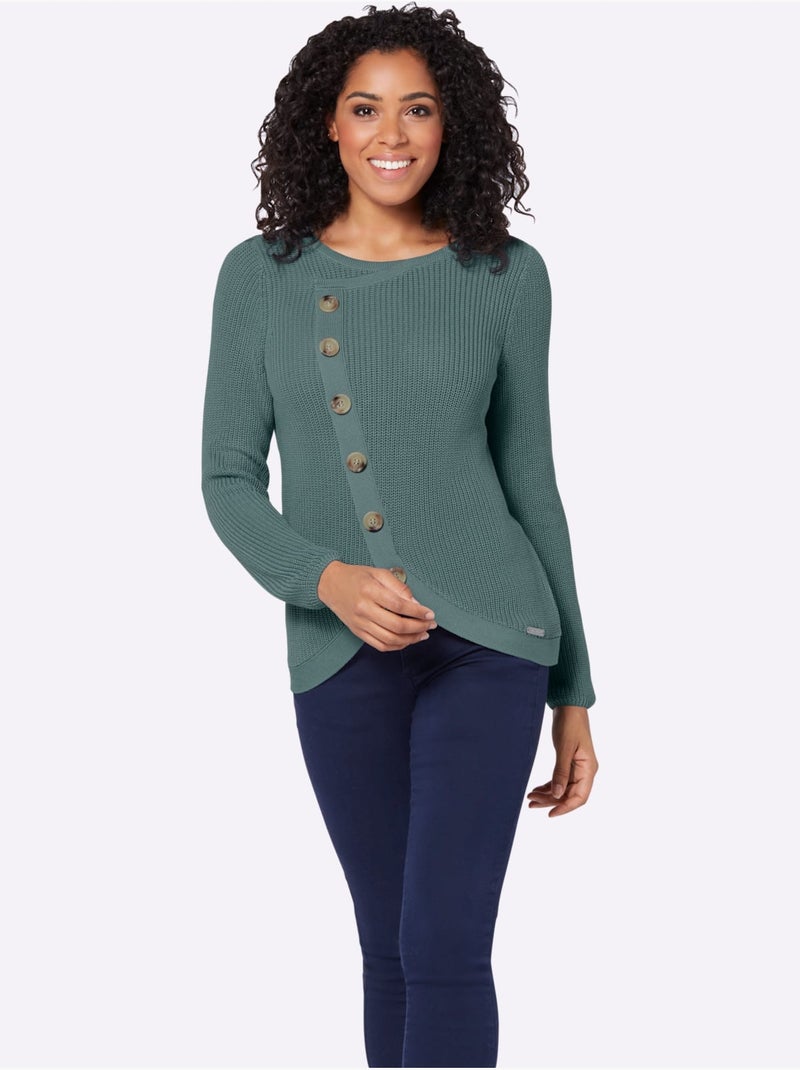 Pull encolure ronde 50% coton - taille standard - witt Vert jade - Kiabi