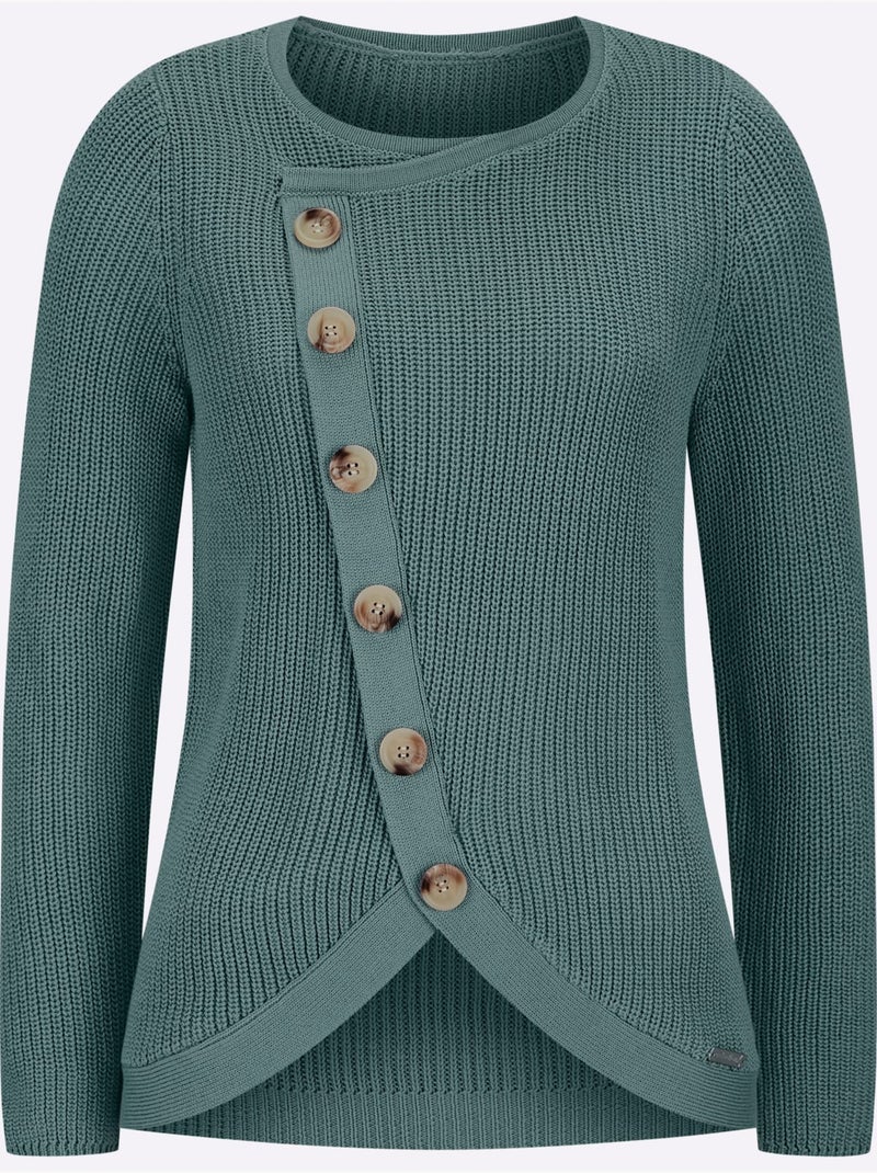 Pull encolure ronde 50% coton - taille standard - witt Vert jade - Kiabi