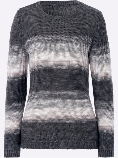 Pull encolure ronde à manches longues avec dégradé sur tricot doux - Taille standard - Moda Vilona - Kiabi Pull encolure ronde à manches longues avec dégradé sur tricot doux - Taille standard - Moda Vilona - Kiabi