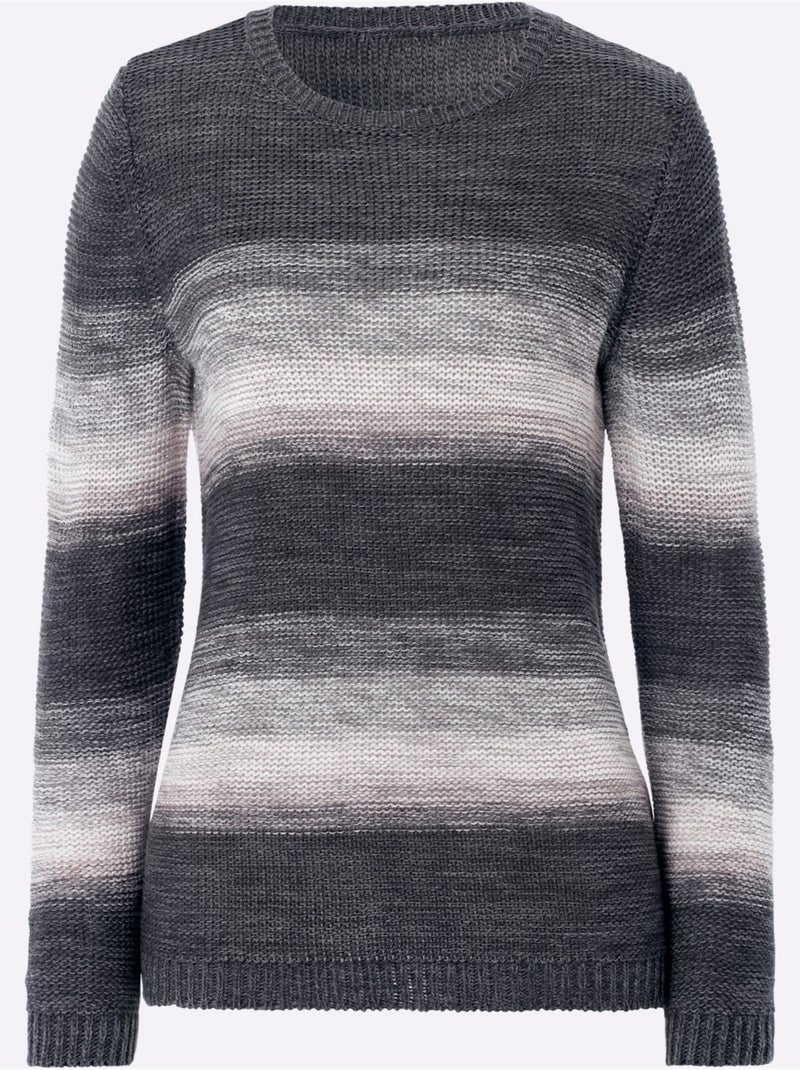 Pull encolure ronde à manches longues avec dégradé sur tricot doux - Taille standard - Moda Vilona Gris Rose - Kiabi