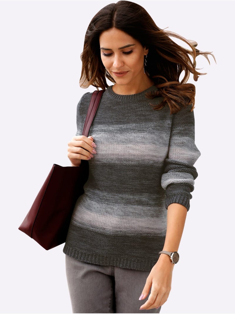 Pull encolure ronde à manches longues avec dégradé sur tricot doux - Taille standard - Moda Vilona Gris Rose - Kiabi