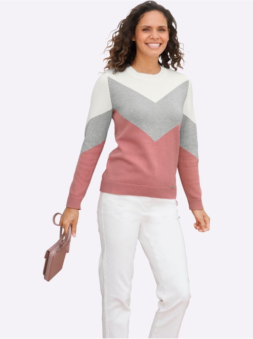 Pull encolure ronde à manches longues avec empiècements graphiques - Taille standard - Witt - Kiabi