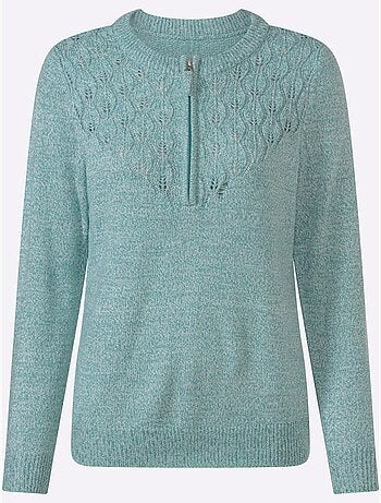 Pull encolure ronde avec motif ajouré en V et manches longues - Taille standard - Witt