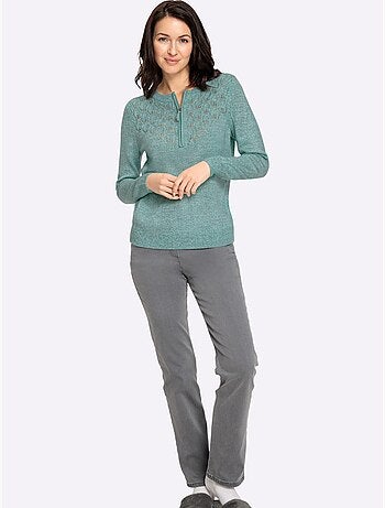 Pull encolure ronde avec motif ajouré en V et manches longues - Taille standard - Witt