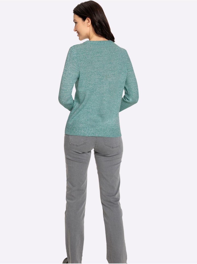 Pull encolure ronde à motif ajouré et manches longues - taille standard - witt Vert Sauge - Kiabi