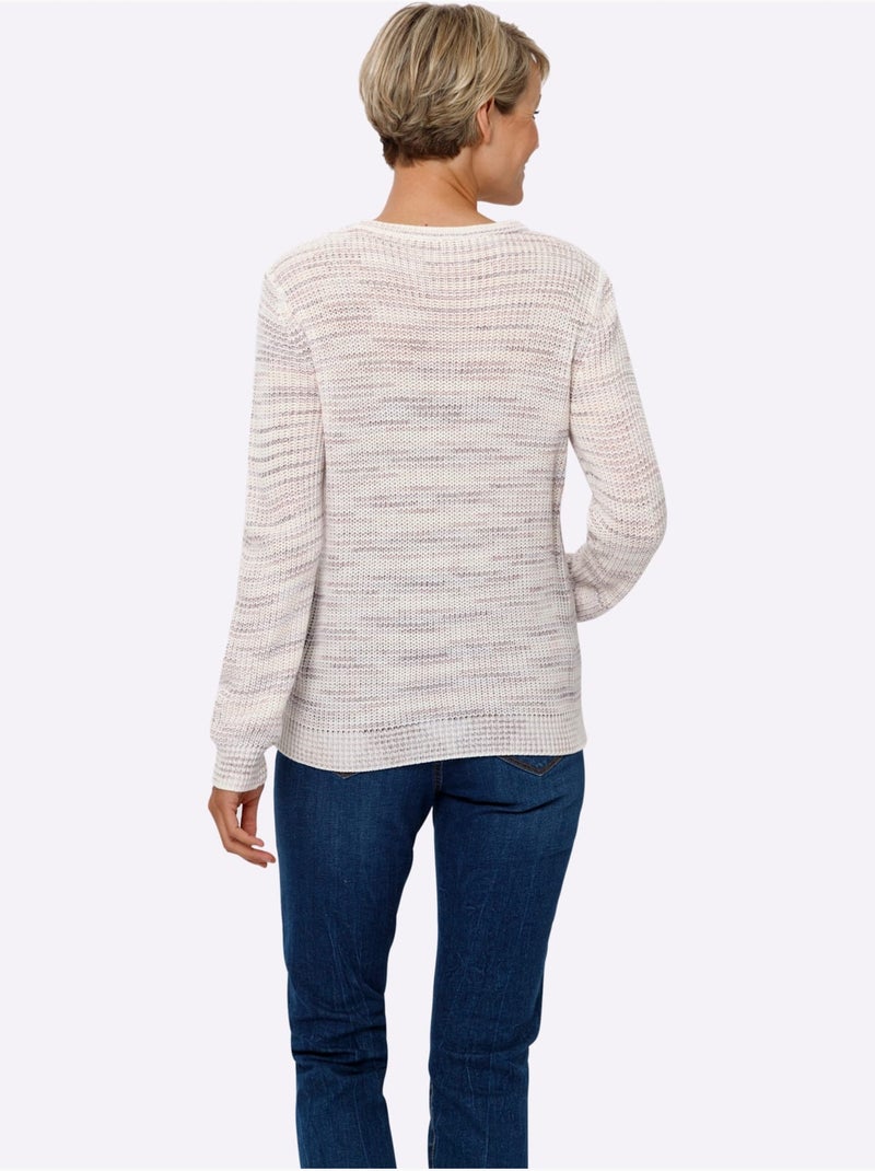 Pull Encolure Ronde Acrylique Facile D'entretien - Taille Standard - Moda Vilona Écru/Violet - Kiabi