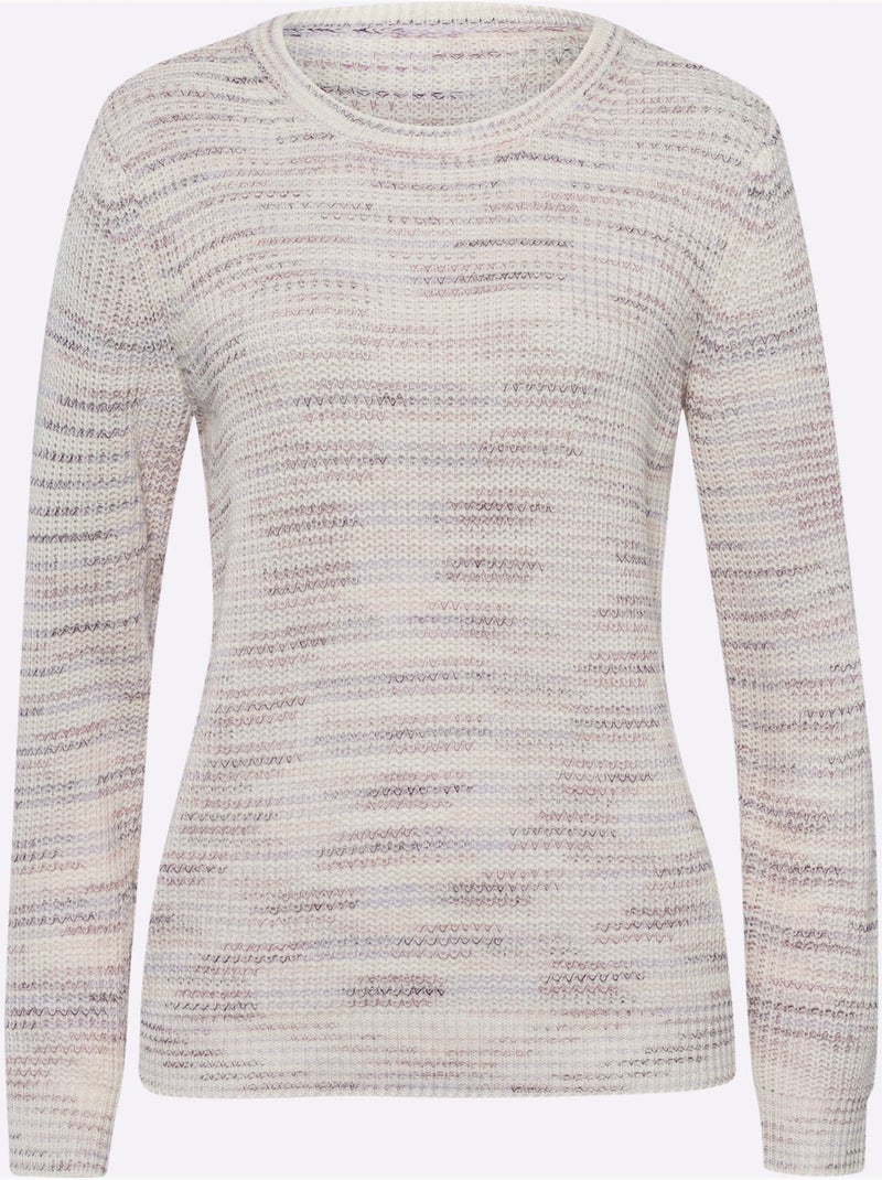 Pull Encolure Ronde Acrylique Facile D'entretien - Taille Standard - Moda Vilona Écru/Violet - Kiabi