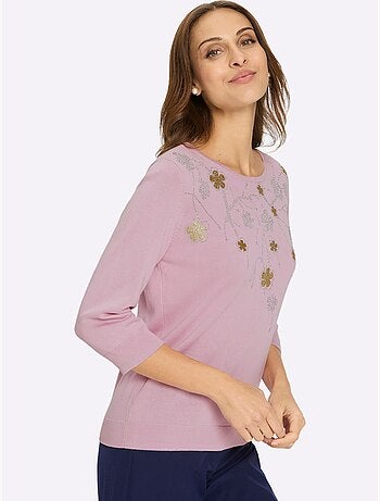 Pull Encolure Ronde Application Florale - Taille Standard - Witt