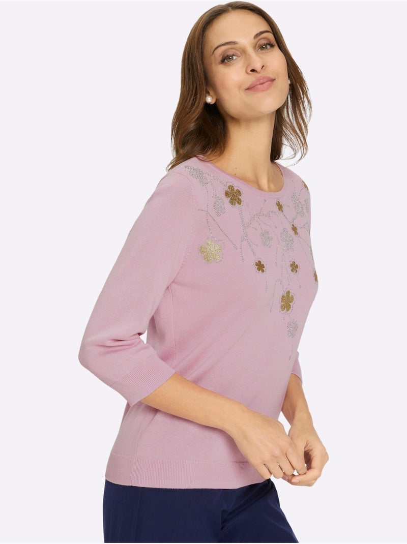 Pull Encolure Ronde Application Florale - Taille Standard - Witt Rose - Kiabi