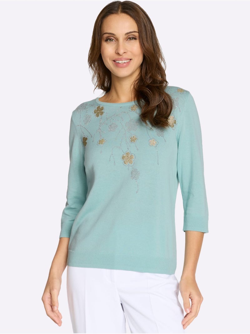 Pull Encolure Ronde Application Florale - Taille Standard - Witt Vert - Kiabi