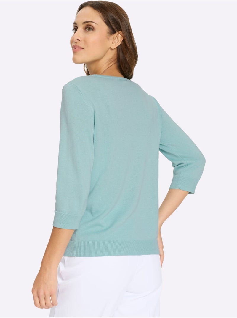 Pull Encolure Ronde Application Florale - Taille Standard - Witt Vert - Kiabi