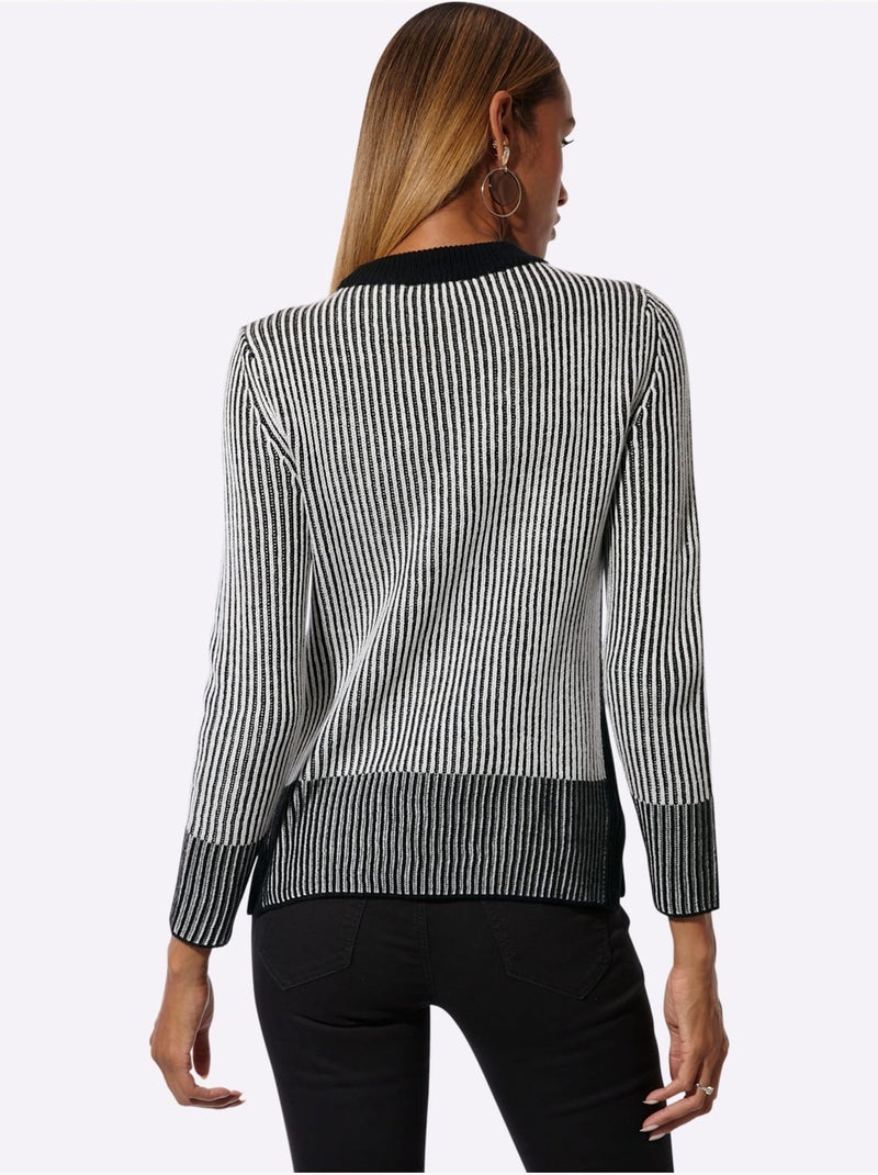 Pull Encolure Ronde Avec Coton Biologique - Taille Standard - Helline Noir Ecru - Kiabi