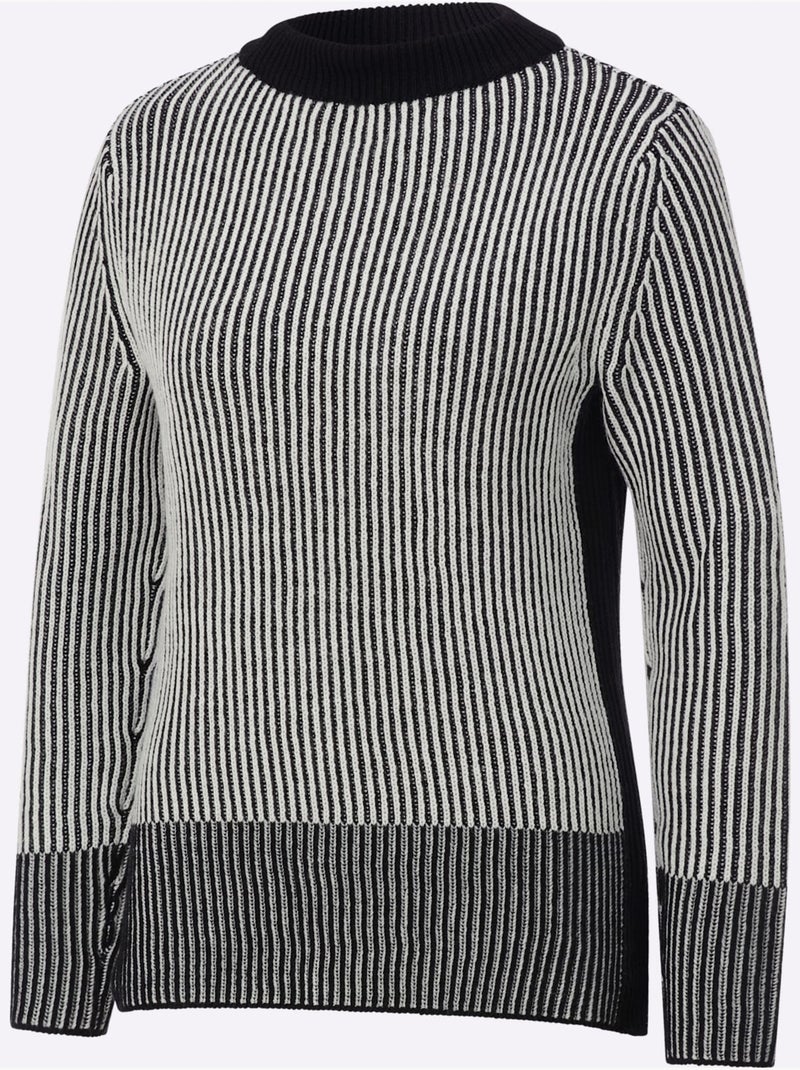 Pull Encolure Ronde Avec Coton Biologique - Taille Standard - Helline Noir Ecru - Kiabi