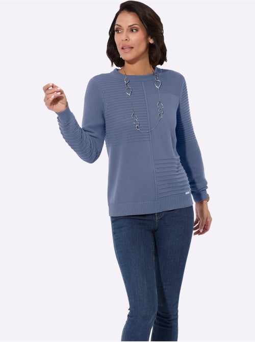 Pull encolure ronde avec finitions côtelées et motifs tricotés - Taille standard - Witt - Kiabi
