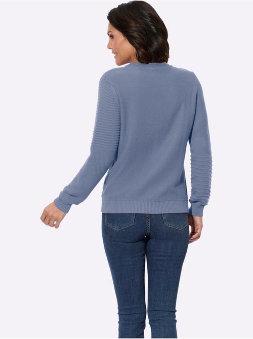 Pull encolure ronde avec finitions côtelées et motifs tricotés - Taille standard - Witt - Kiabi