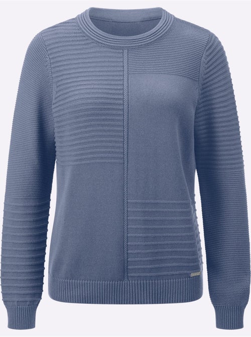 Pull encolure ronde avec finitions côtelées et motifs tricotés - Taille standard - Witt - Kiabi