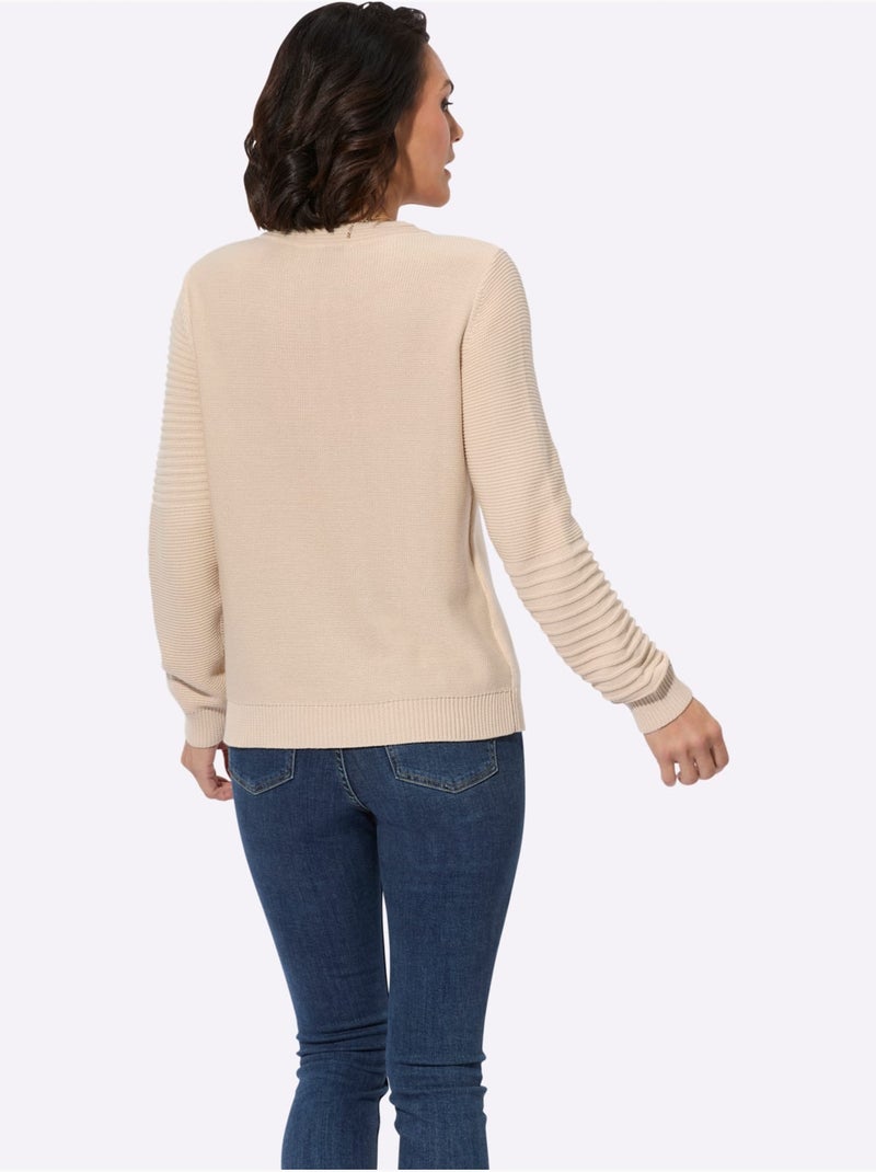 Pull encolure ronde avec manches longues et motifs tricotés élégants - Taille standard - Witt Marron clair - Kiabi