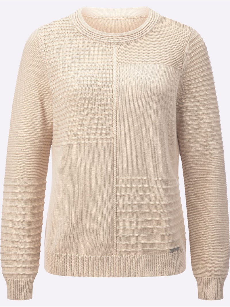 Pull encolure ronde avec manches longues et motifs tricotés élégants - Taille standard - Witt Marron clair - Kiabi