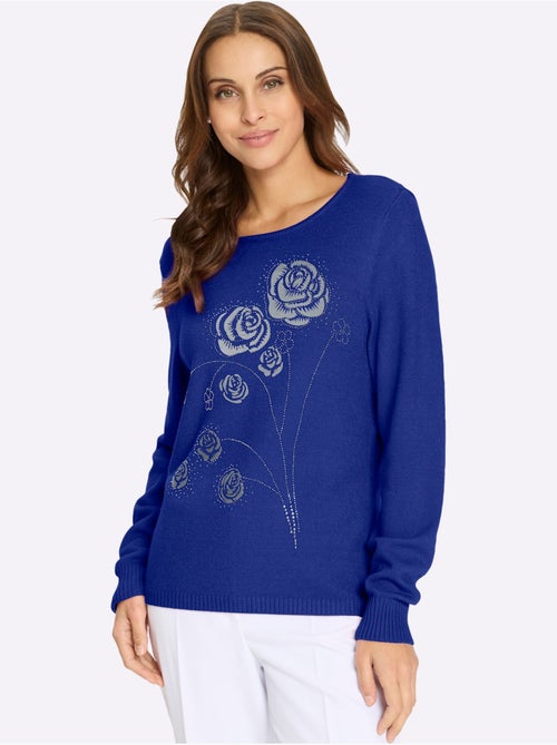 Pull encolure ronde avec manches longues motif floral et pierres - Taille standard - Witt - Kiabi