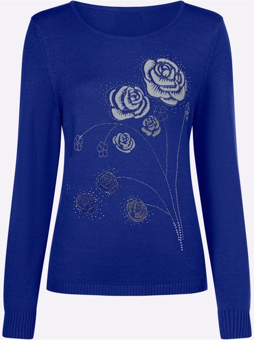 Pull encolure ronde avec manches longues motif floral et pierres - Taille standard - Witt - Kiabi