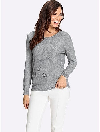 Pull Encolure Ronde Petites Pierres Brillantes Fantaisie - Taille Standard - Witt
