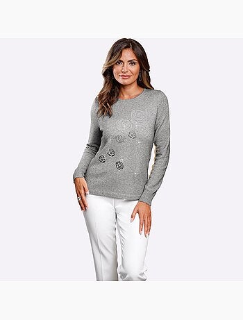 Pull Encolure Ronde Petites Pierres Brillantes Fantaisie - Taille Standard - Witt