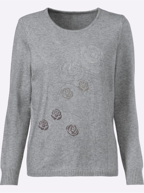 Pull encolure ronde avec manches longues motif floral et pierres - Taille standard - Witt - Kiabi Pull encolure ronde avec manches longues motif floral et pierres - Taille standard - Witt - Kiabi