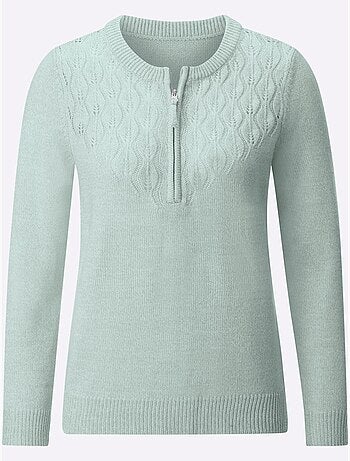 Pull encolure ronde avec motif ajouré en V et manches longues - Taille standard - Witt