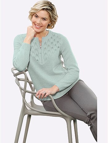 Pull encolure ronde avec motif ajouré en V et manches longues - Taille standard - Witt