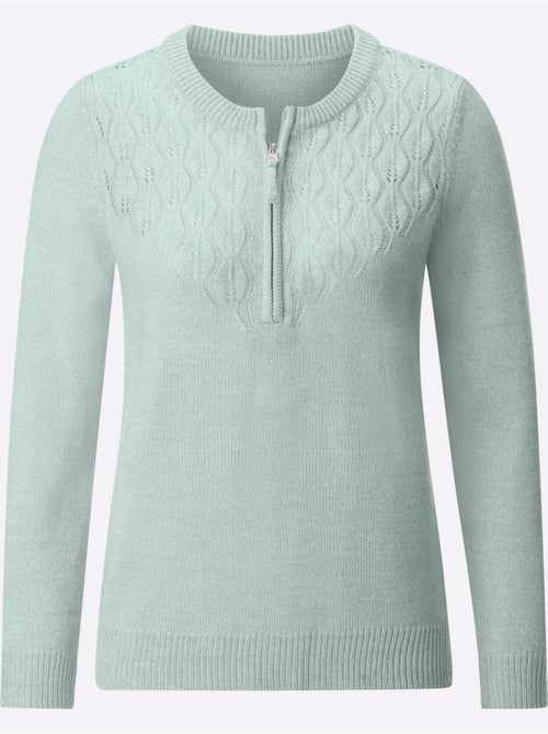 Pull encolure ronde avec motif ajouré et finition côtelée - Taille standard - Witt - Kiabi