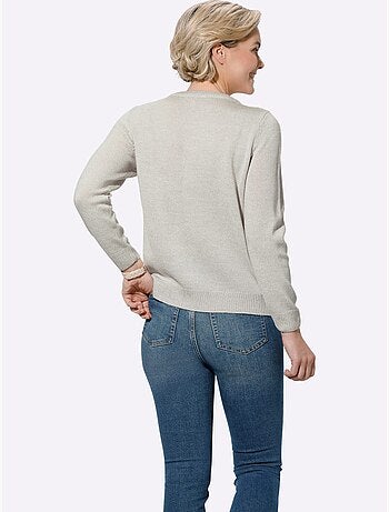 Pull encolure ronde avec motif ajouré en v et manches longues - taille standard - witt