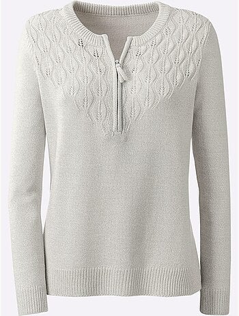 Pull encolure ronde avec motif ajouré en v et manches longues - taille standard - witt
