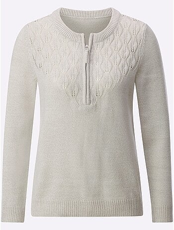 Pull encolure ronde avec motif ajouré en v et manches longues - taille standard - witt