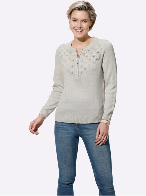 Pull encolure ronde avec motif ajouré et manches longues - Taille standard - Witt - Kiabi
