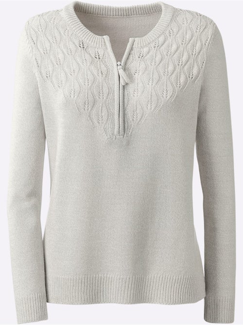 Pull encolure ronde avec motif ajouré et manches longues - Taille standard - Witt - Kiabi