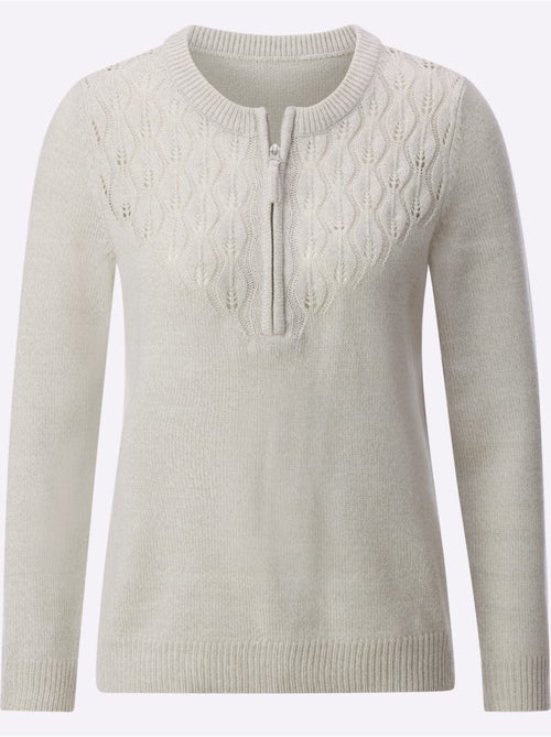 Pull encolure ronde avec motif ajouré et manches longues - Taille standard - Witt - Kiabi