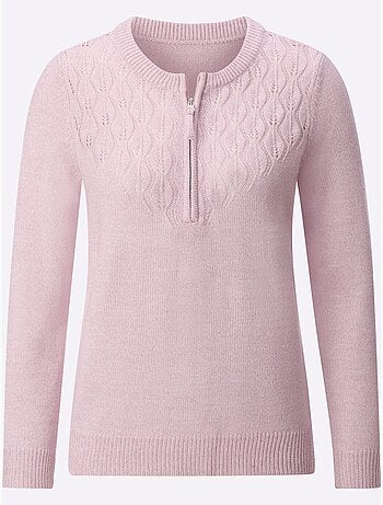 Pull encolure ronde avec motif ajouré en V et manches longues - Taille standard - Witt