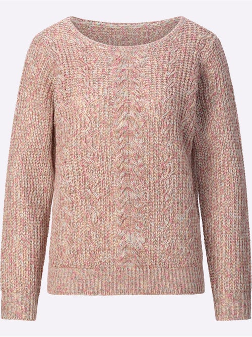 Pull encolure ronde avec motif torsadé et finitions côtelées - Taille standard - Moda Vilona - Kiabi