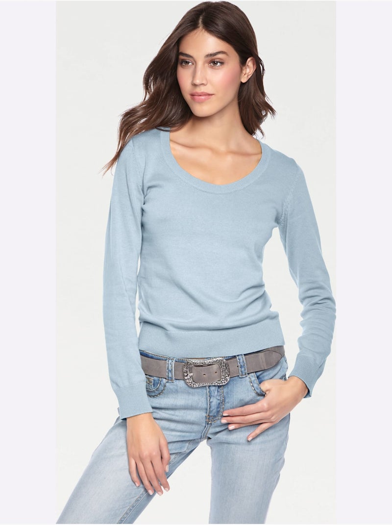 Pull Encolure Ronde Basique Et Facile à Associer, Coloris Tendance - Taille Standard - Helline Bleu - Kiabi