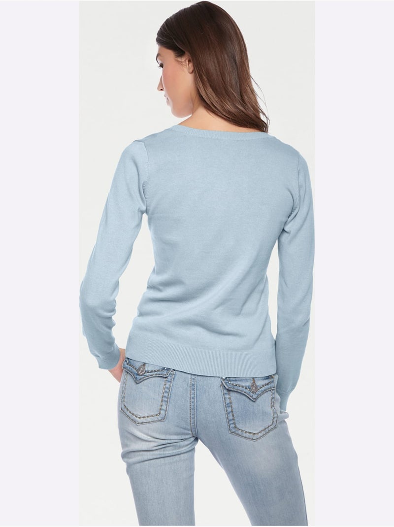Pull Encolure Ronde Basique Et Facile à Associer, Coloris Tendance - Taille Standard - Helline Bleu - Kiabi