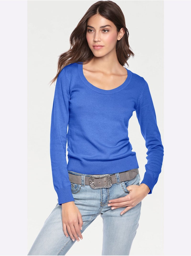 Pull Encolure Ronde Basique Et Facile à Associer, Coloris Tendance - Taille Standard - Helline Bleu roi - Kiabi
