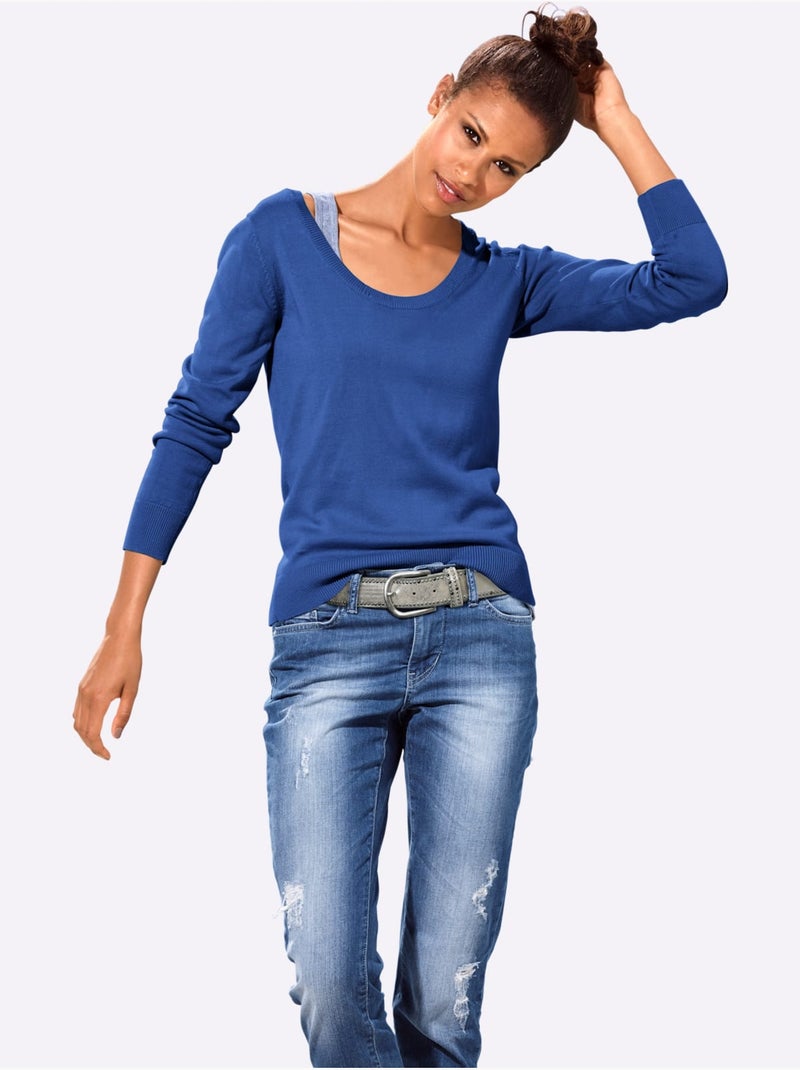 Pull Encolure Ronde Basique Et Facile à Associer, Coloris Tendance - Taille Standard - Helline Bleu roi - Kiabi