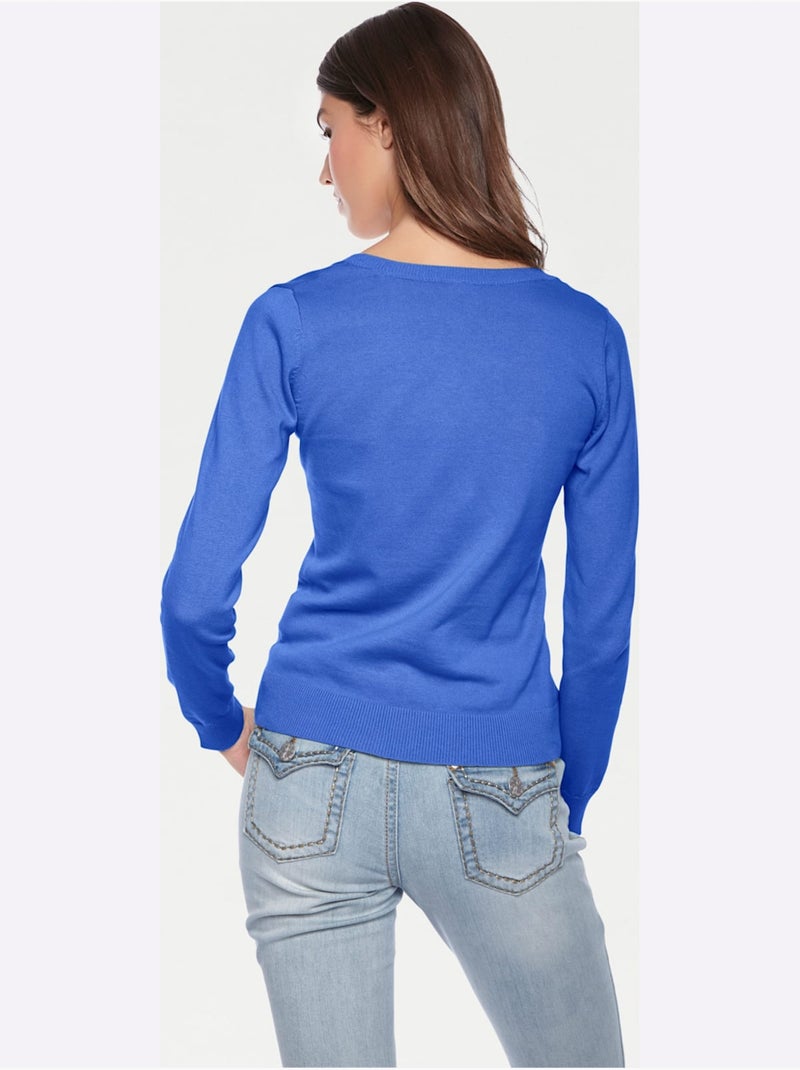 Pull Encolure Ronde Basique Et Facile à Associer, Coloris Tendance - Taille Standard - Helline Bleu roi - Kiabi